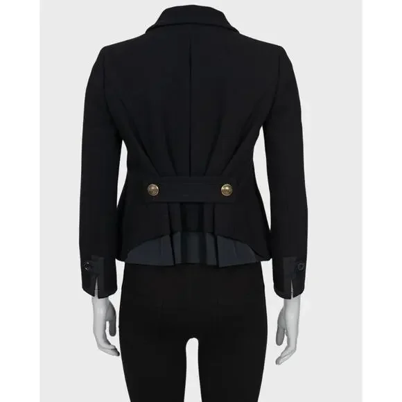Louis Vuitton Black Wool Cropped Double-Breasted Coat Sz.36